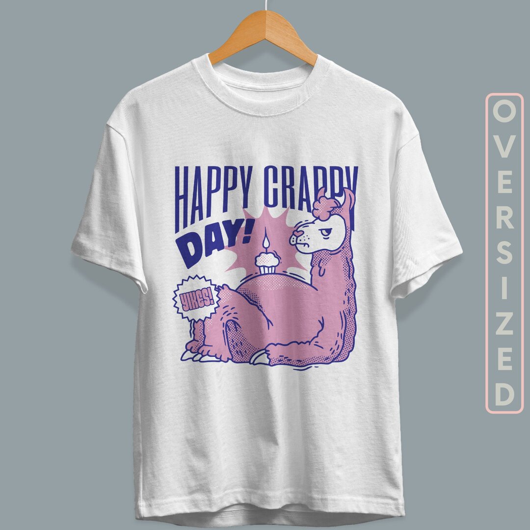 Crappy Day Llama Unisex Oversized T-Shirt