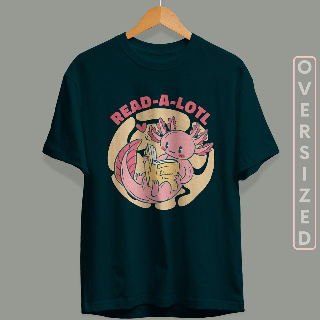 Cute Axolotl Reading Unisex Oversized T-Shirt