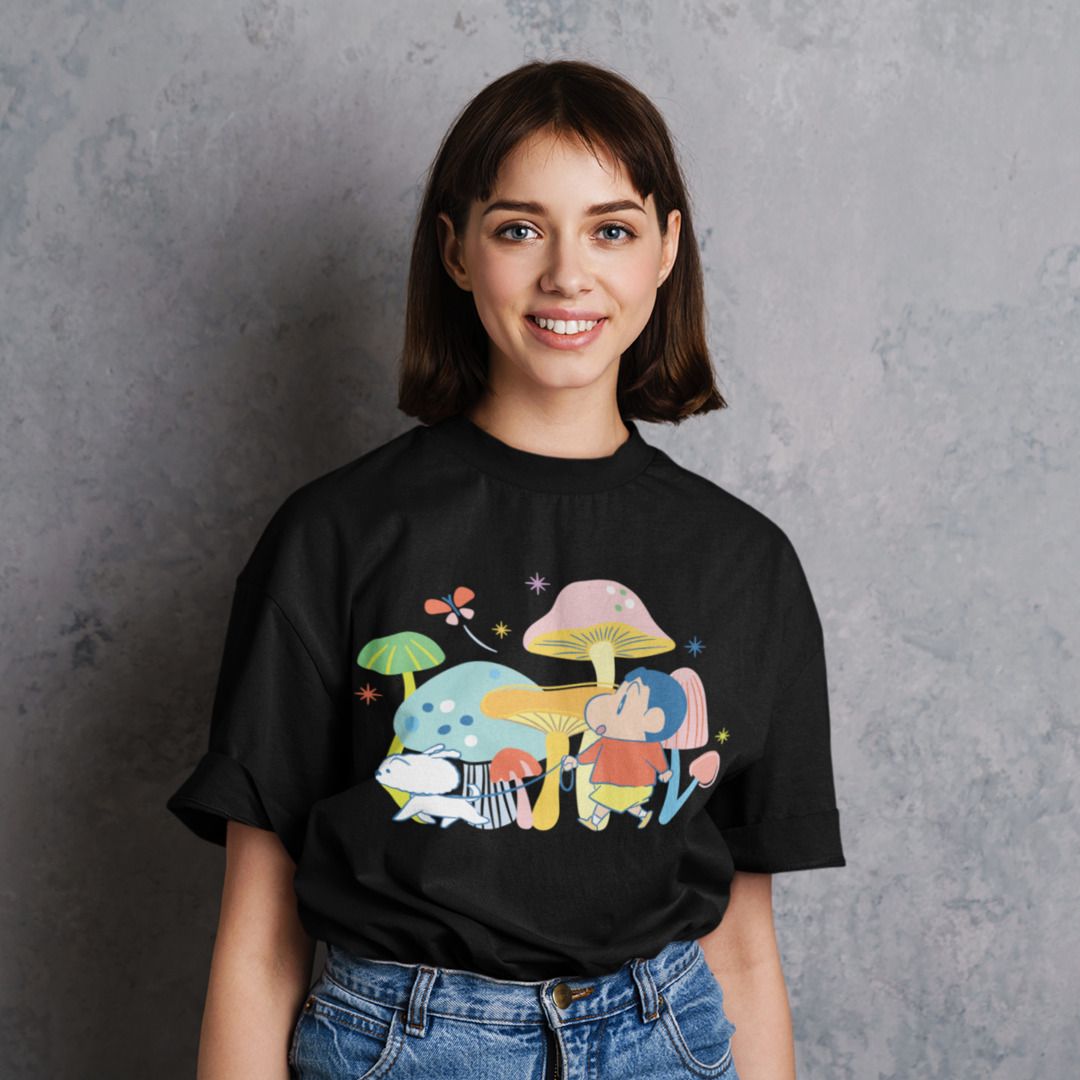 Shiro's Walk & Mushrooms Unisex Oversized T-Shirt #Shinchan