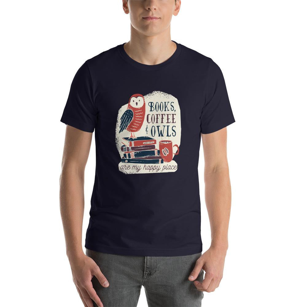 Books, Coffee & Owls Half Sleeve T-Shirt