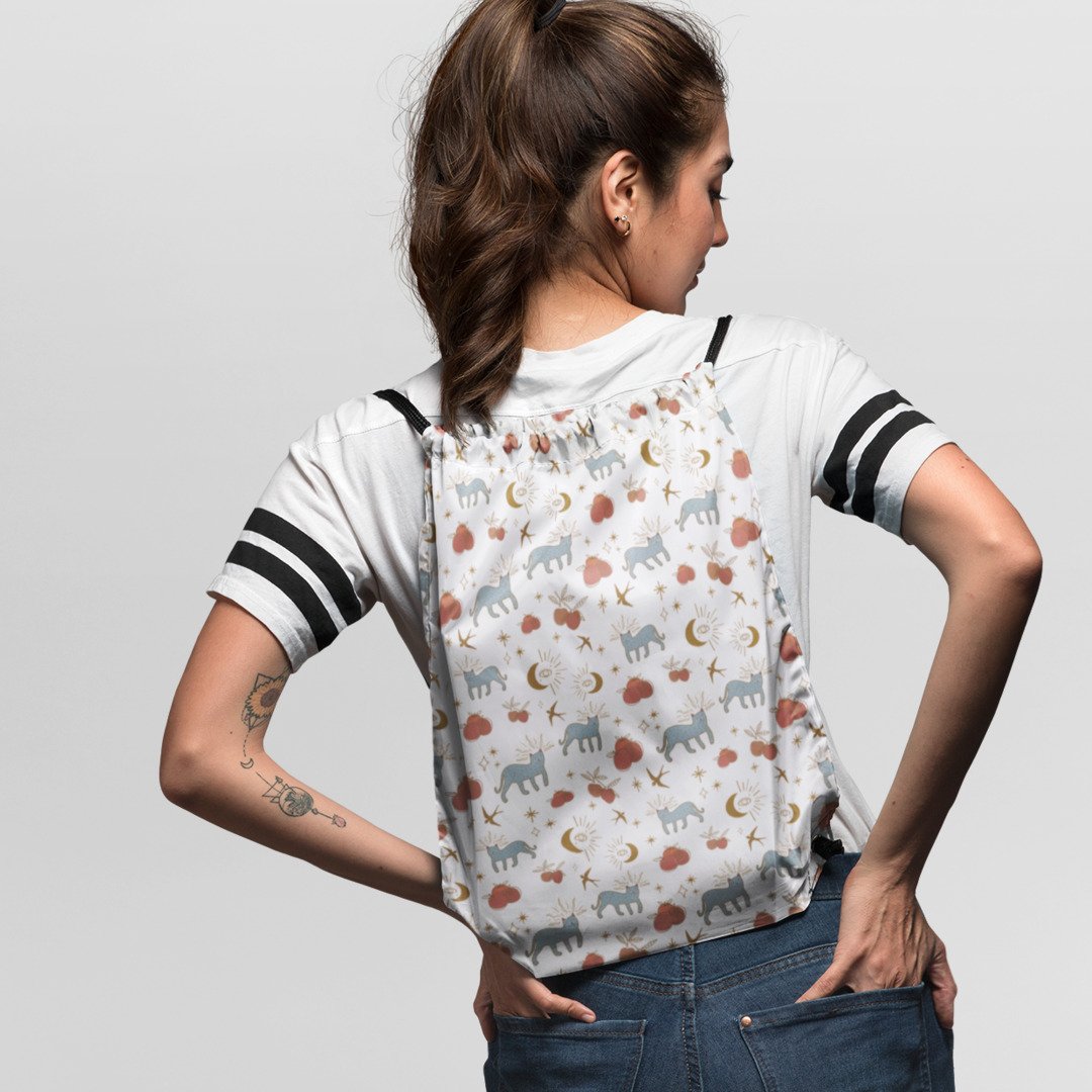 Celestial Fall Cat Pattern Drawstring Bag