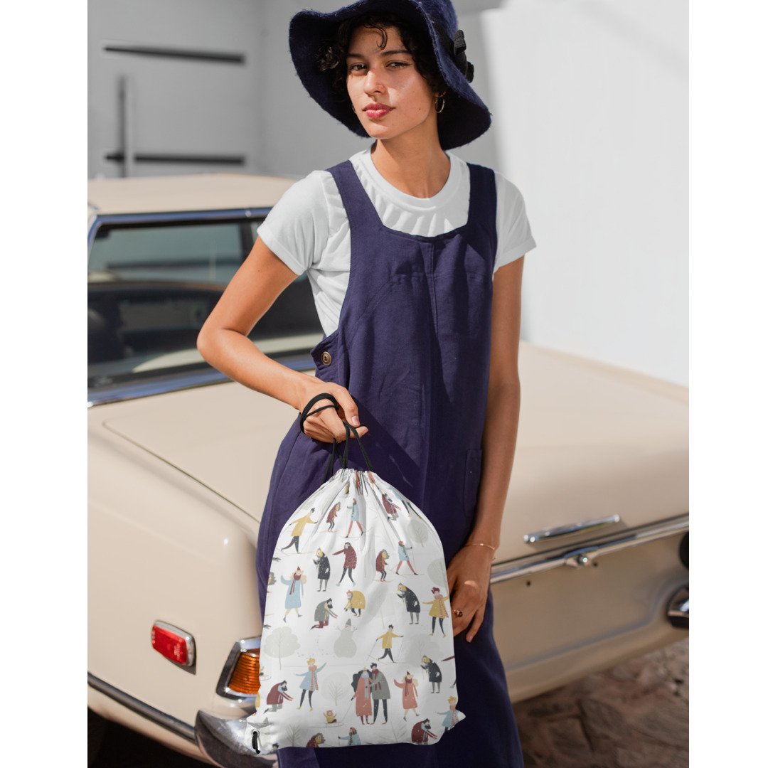 Winter People Pattern Drawstring Bag