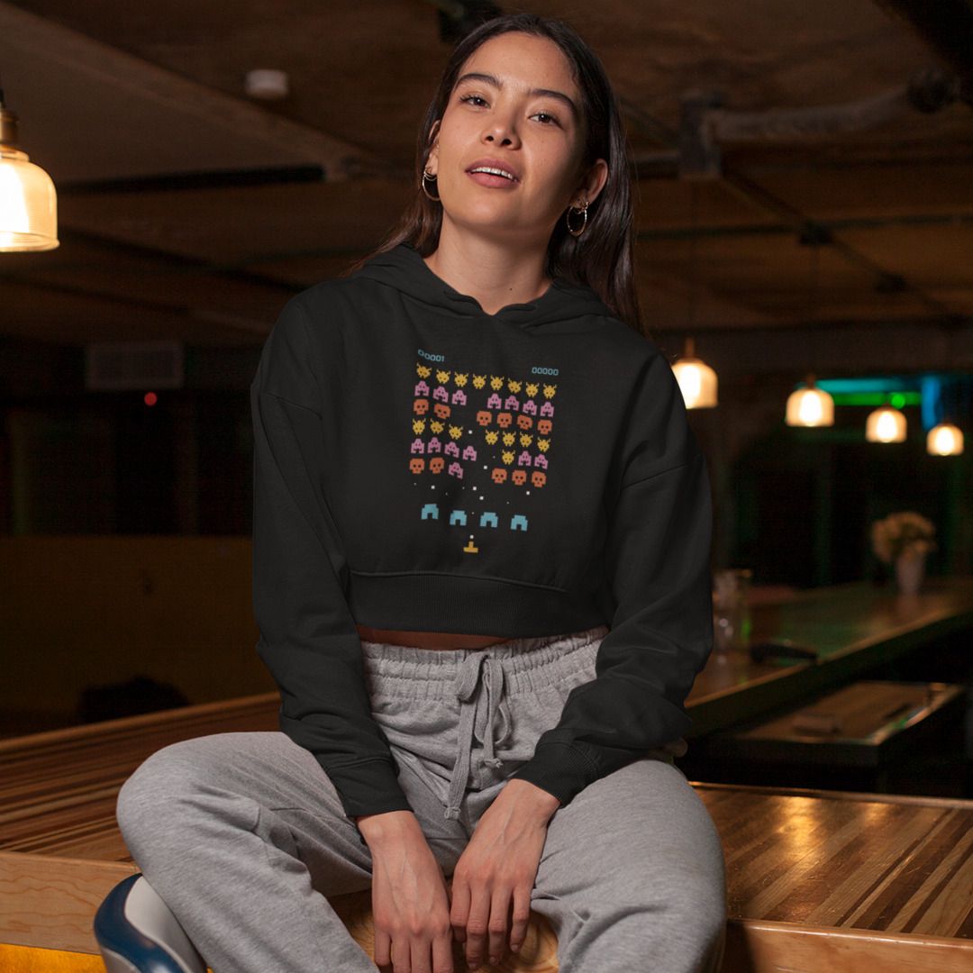 Pixel Art Videogame Crop Hoodie