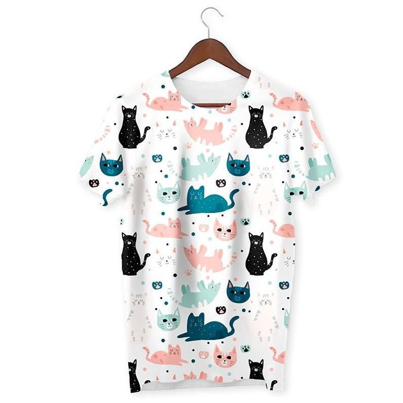 Cats & Paws Pattern T-Shirt #White