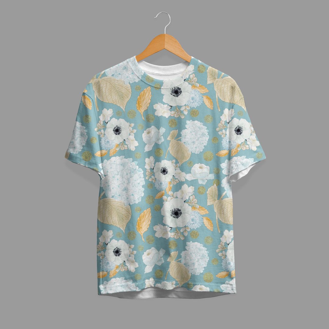 November Flowers Pattern T-Shirt #Marine