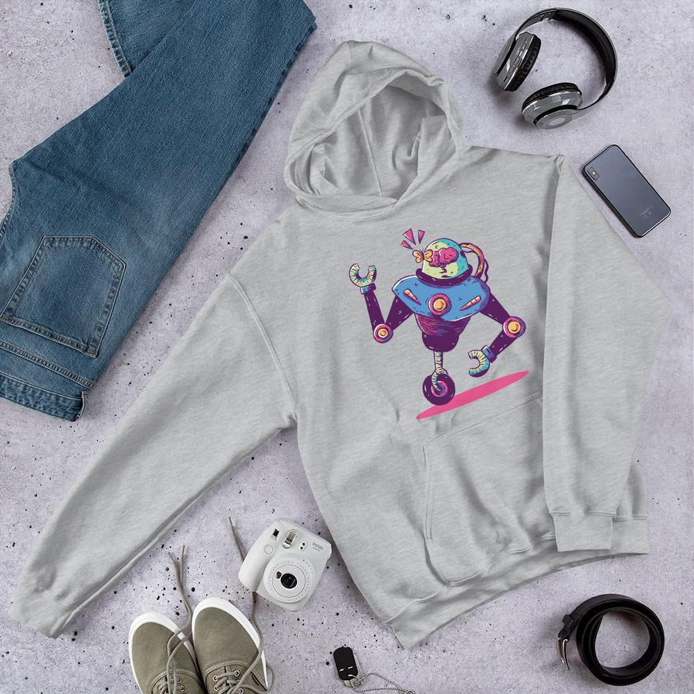 Mono Wheel Robot Unisex Hooded Sweatshirt