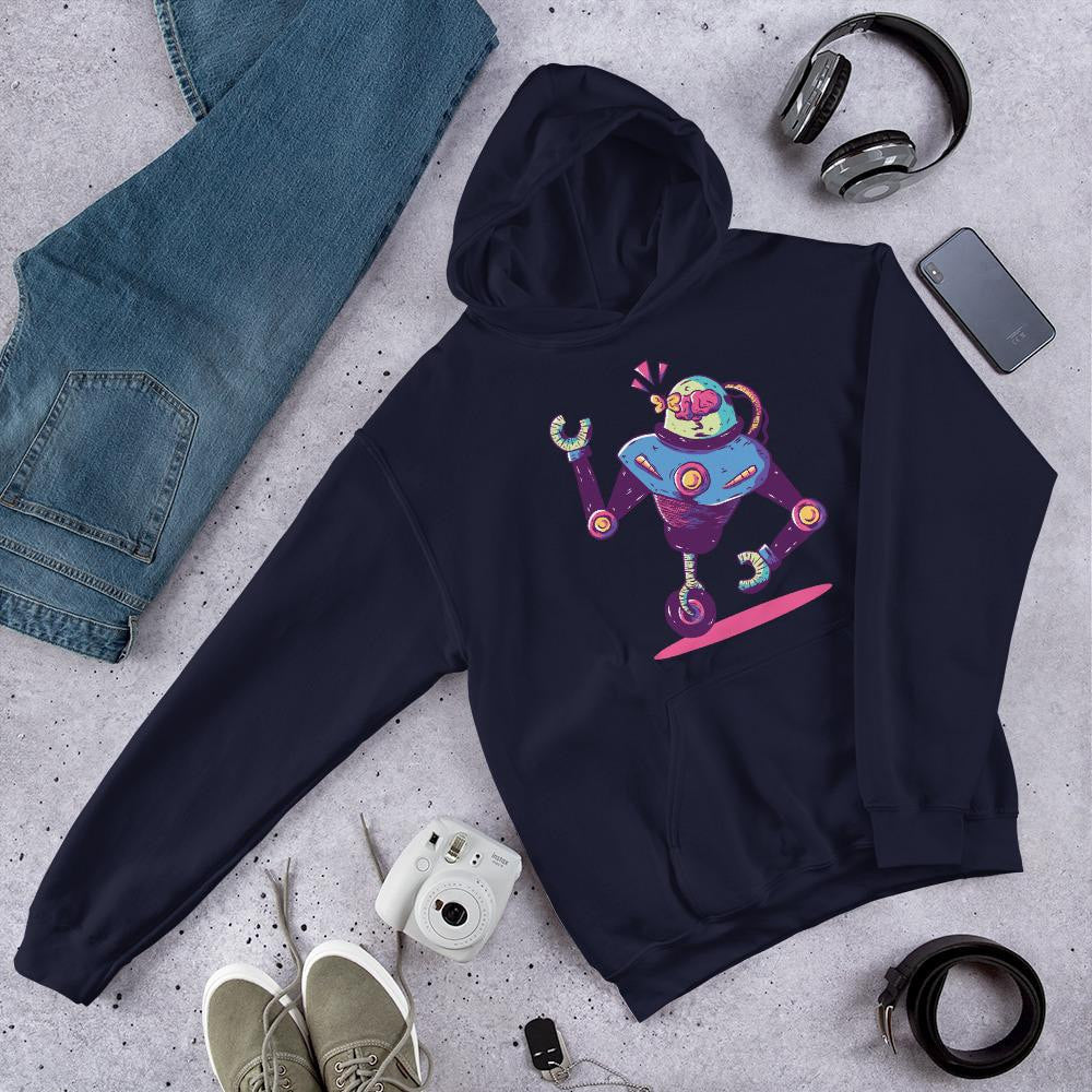 Mono Wheel Robot Unisex Hooded Sweatshirt