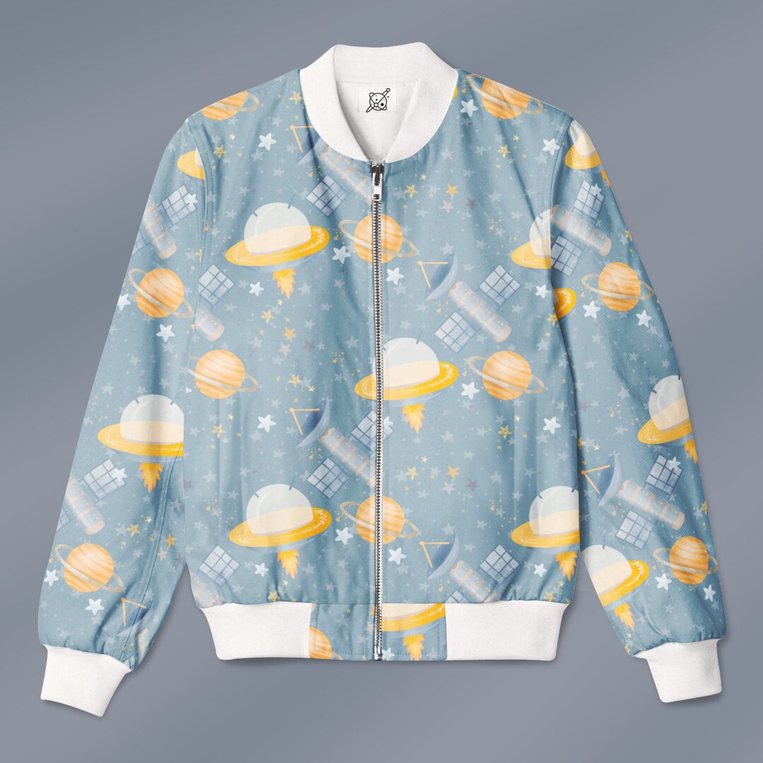 Spaceship & Satellite Pattern Bomber Jacket