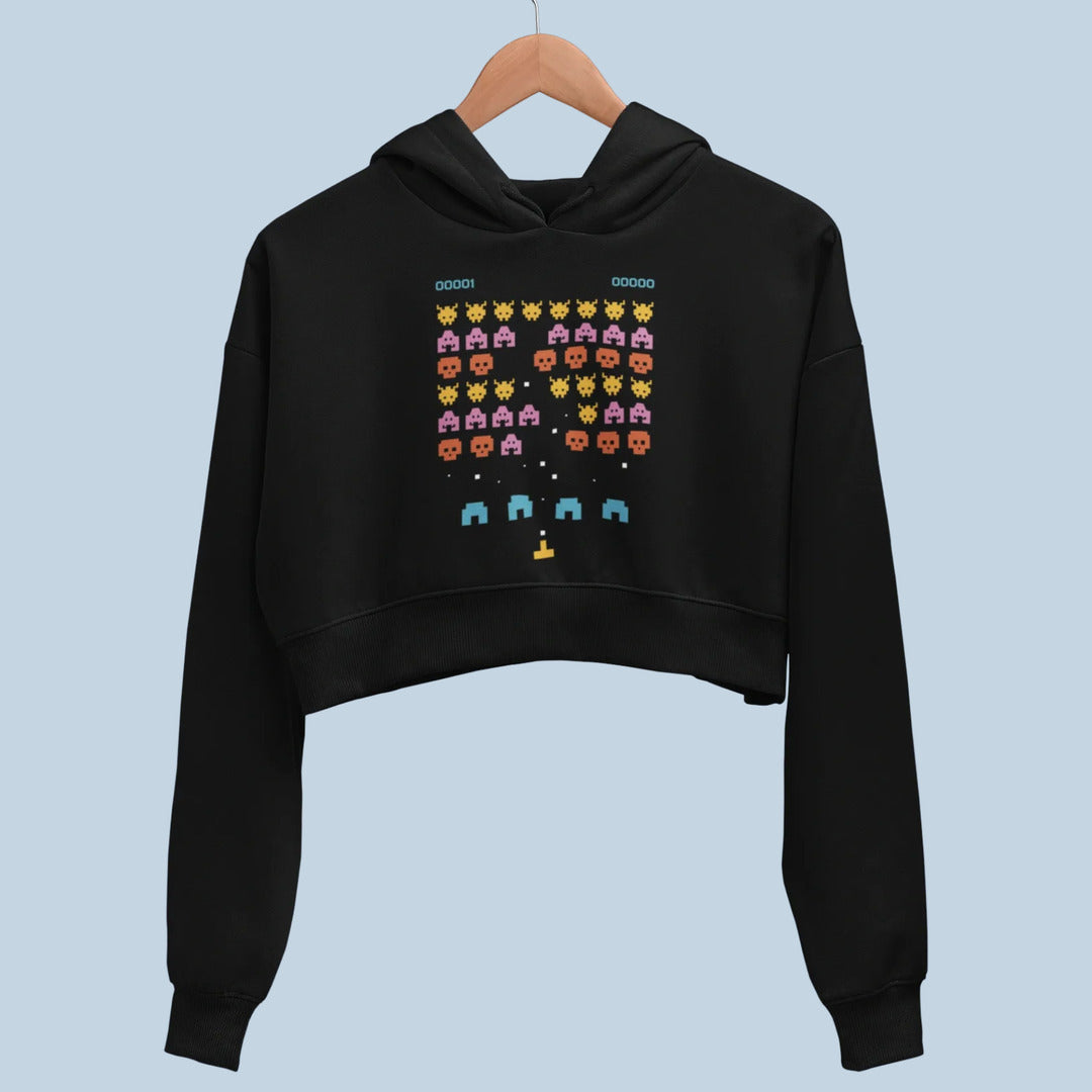 Pixel Art Videogame Crop Hoodie