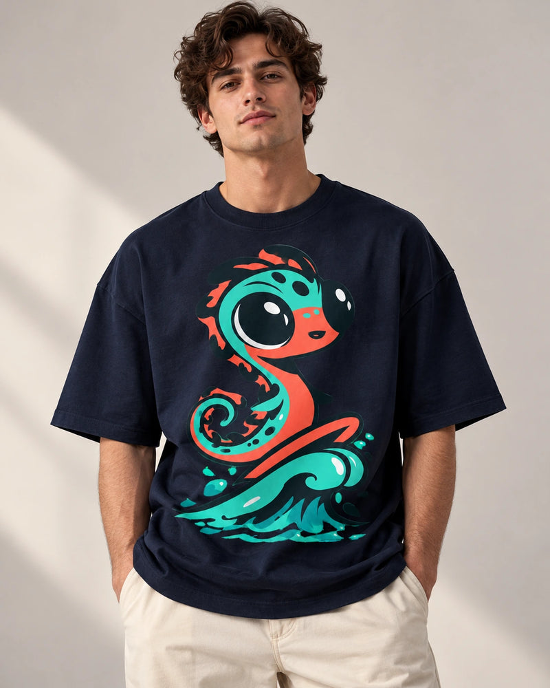 Sea Serpent Oversized French Terry T-Shirt #LittleVisitors