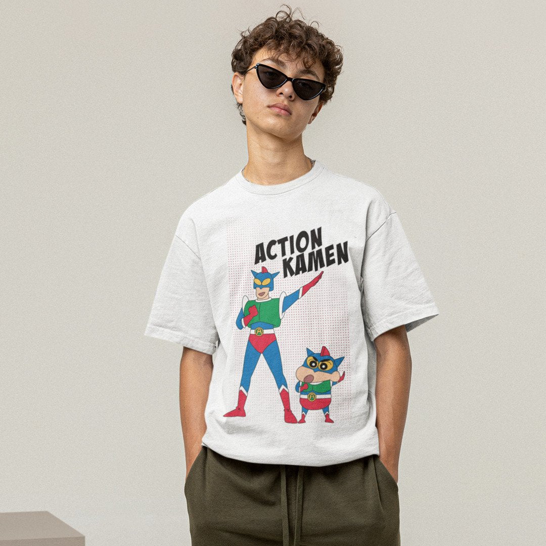 Action Kamen Unisex Oversized T-Shirt — White