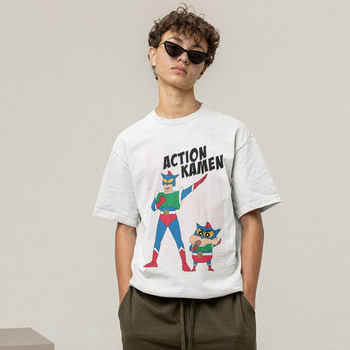 Action Kamen Unisex Oversized T-Shirt — White