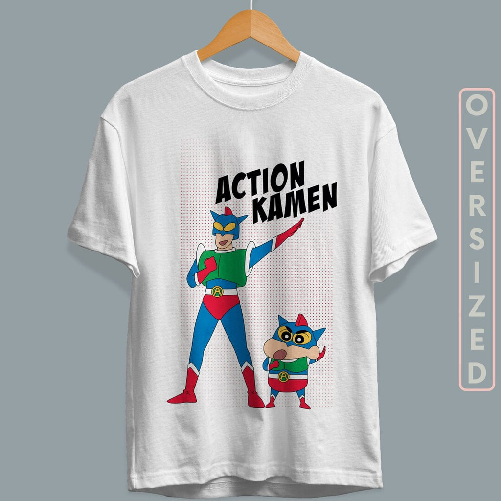 Action Kamen Unisex Oversized T-Shirt — back view