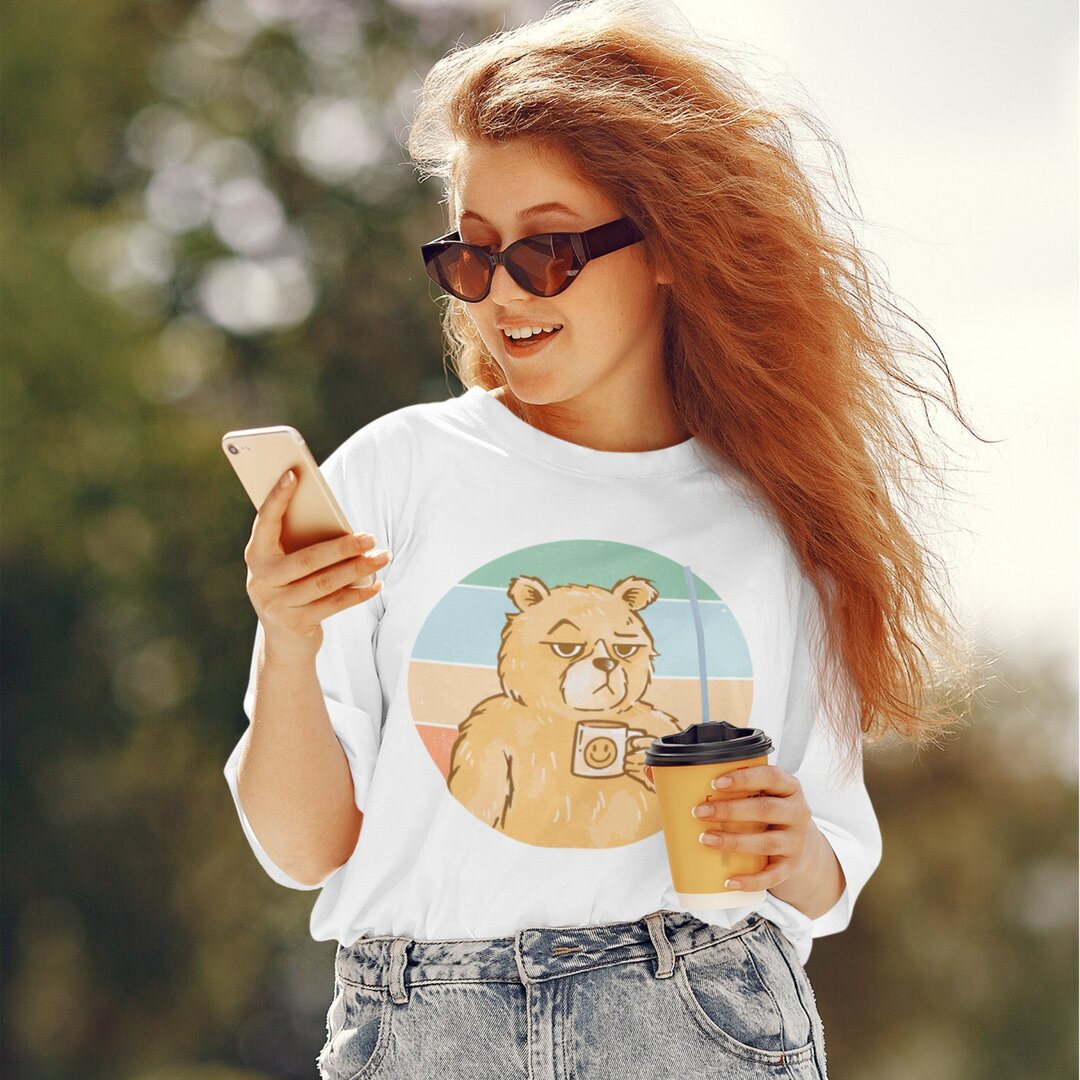 Bear Coffee Retro Unisex Oversized T-Shirt — front view