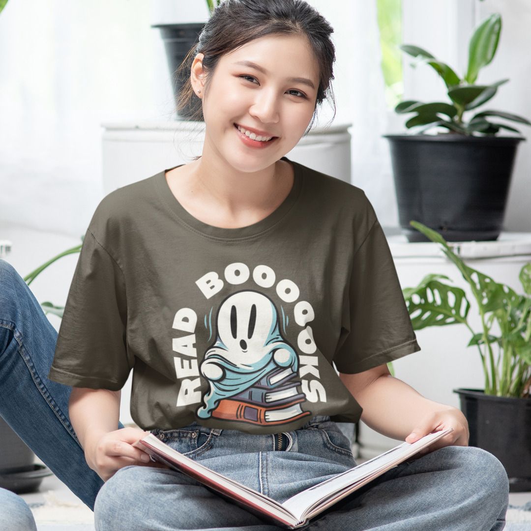 Books Ghost Unisex Oversized T-Shirt — Olive