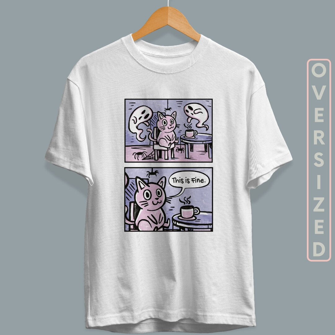 Cat In Haunted House Unisex Oversized T-Shirt