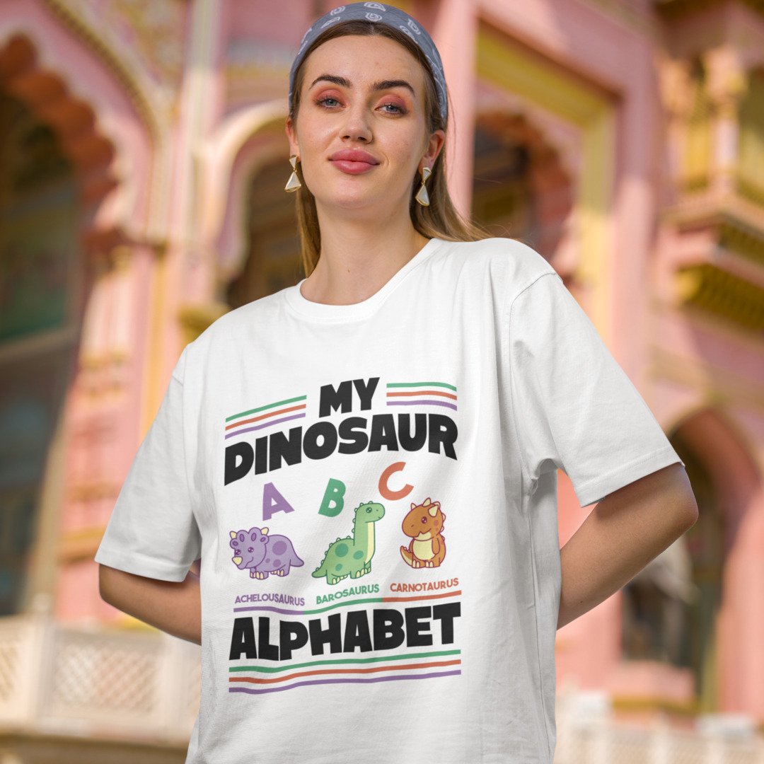 Dinosaur ABC Unisex Oversized T-Shirt — White