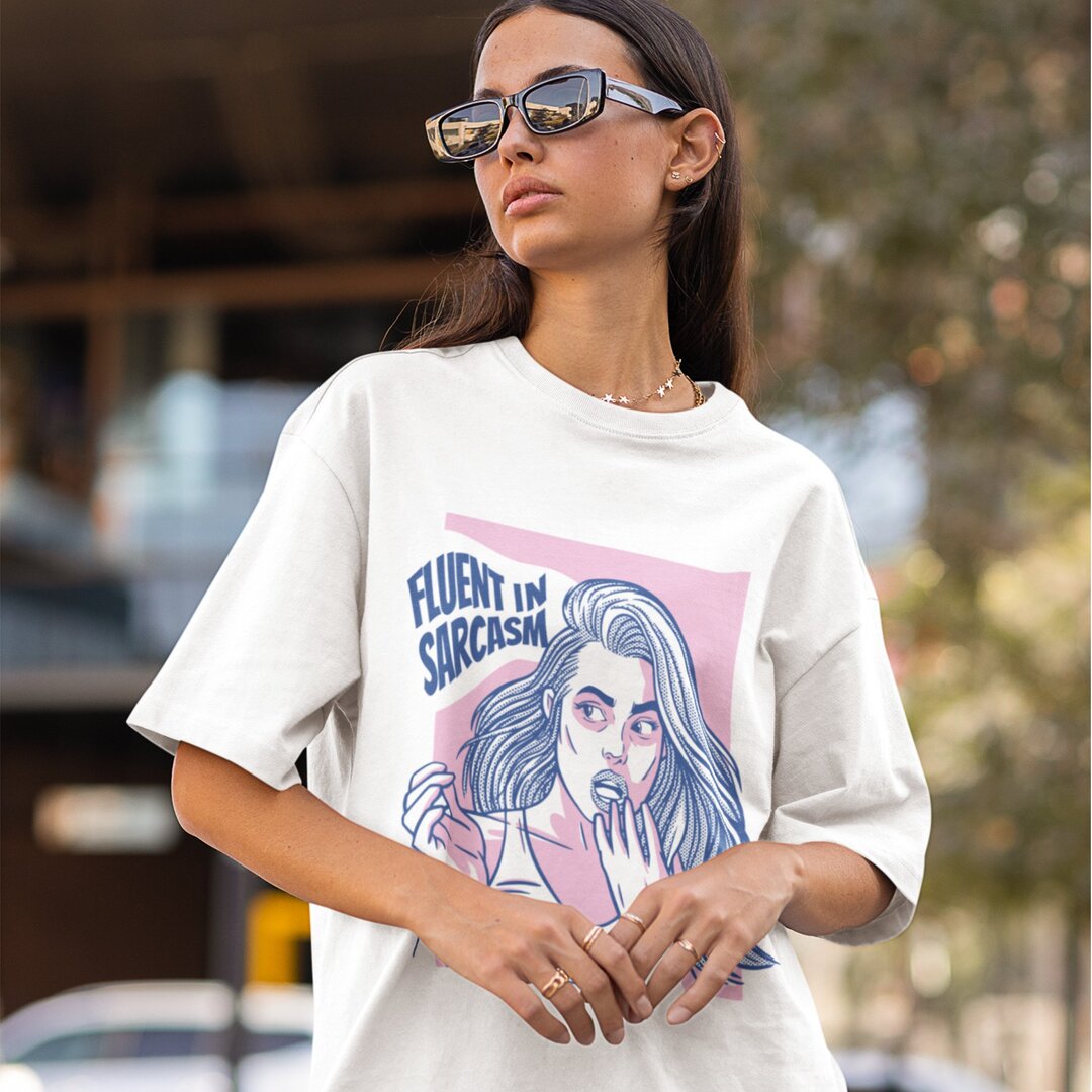 Fluent In Sarcasm Unisex Oversized T-Shirt — front view