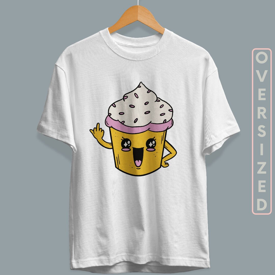 Kawaii Cup Cake Unisex Oversized T-Shirt — back view