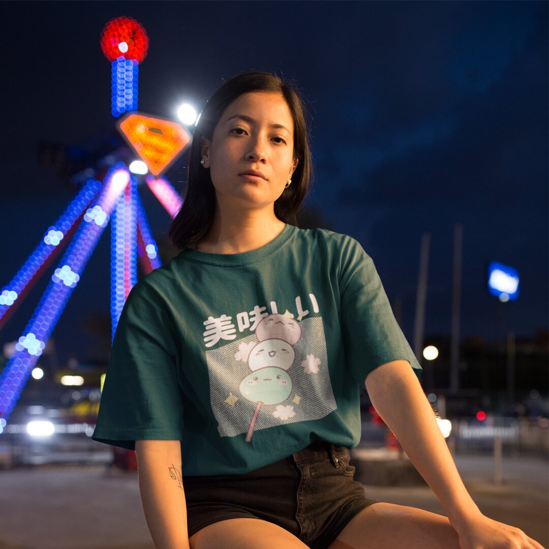 Kawaii Mochi Food Unisex Oversized T-Shirt — front view