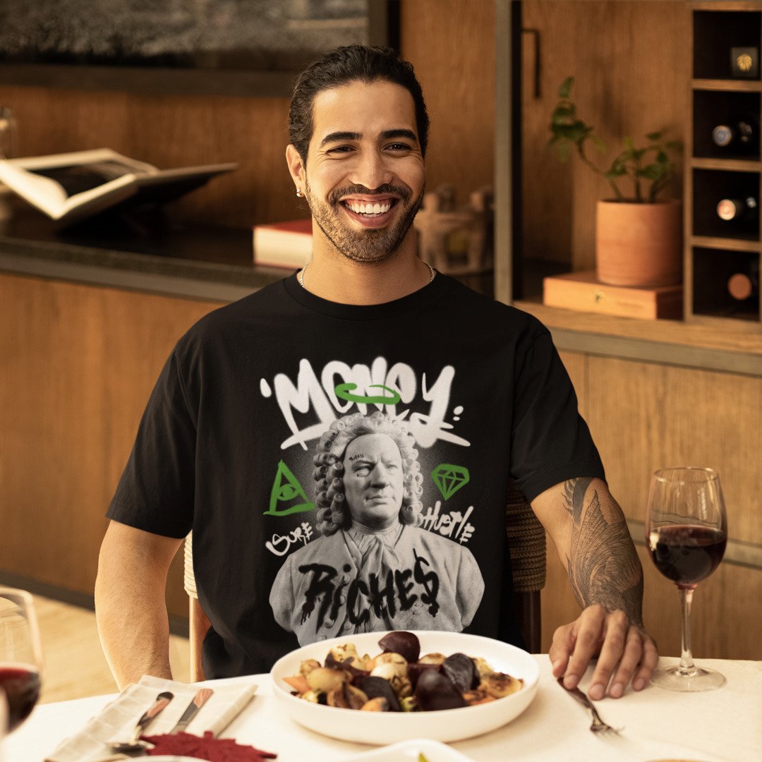 Money Statue Graffiti Unisex Oversized T-Shirt — Black