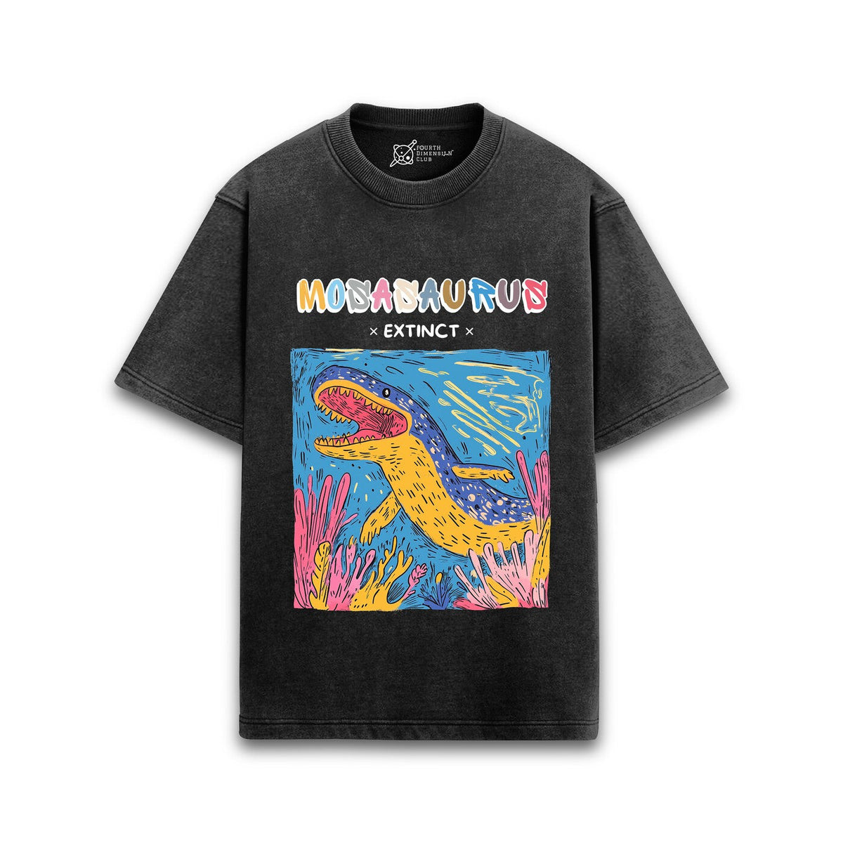 Mosasaurus Acid Wash Oversized T-Shirt — black-2