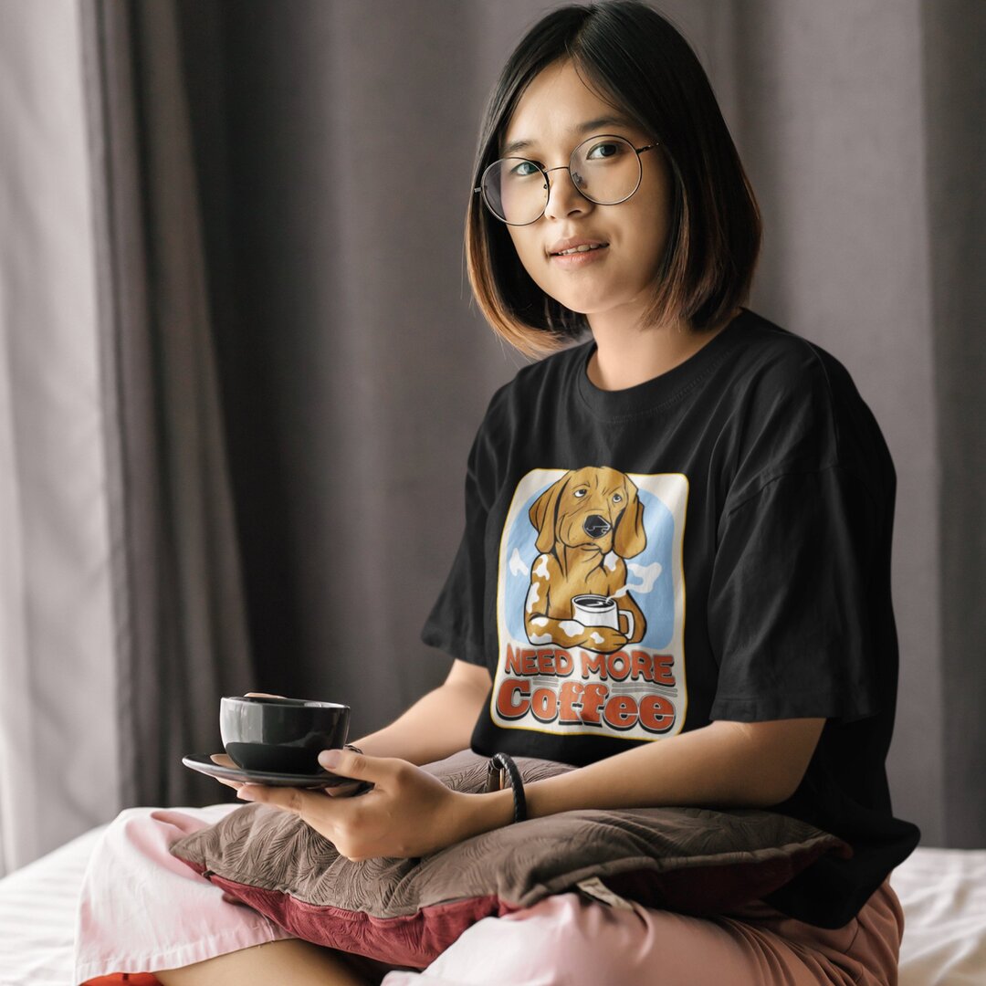 Need More Coffee Unisex Oversized T-Shirt — front view