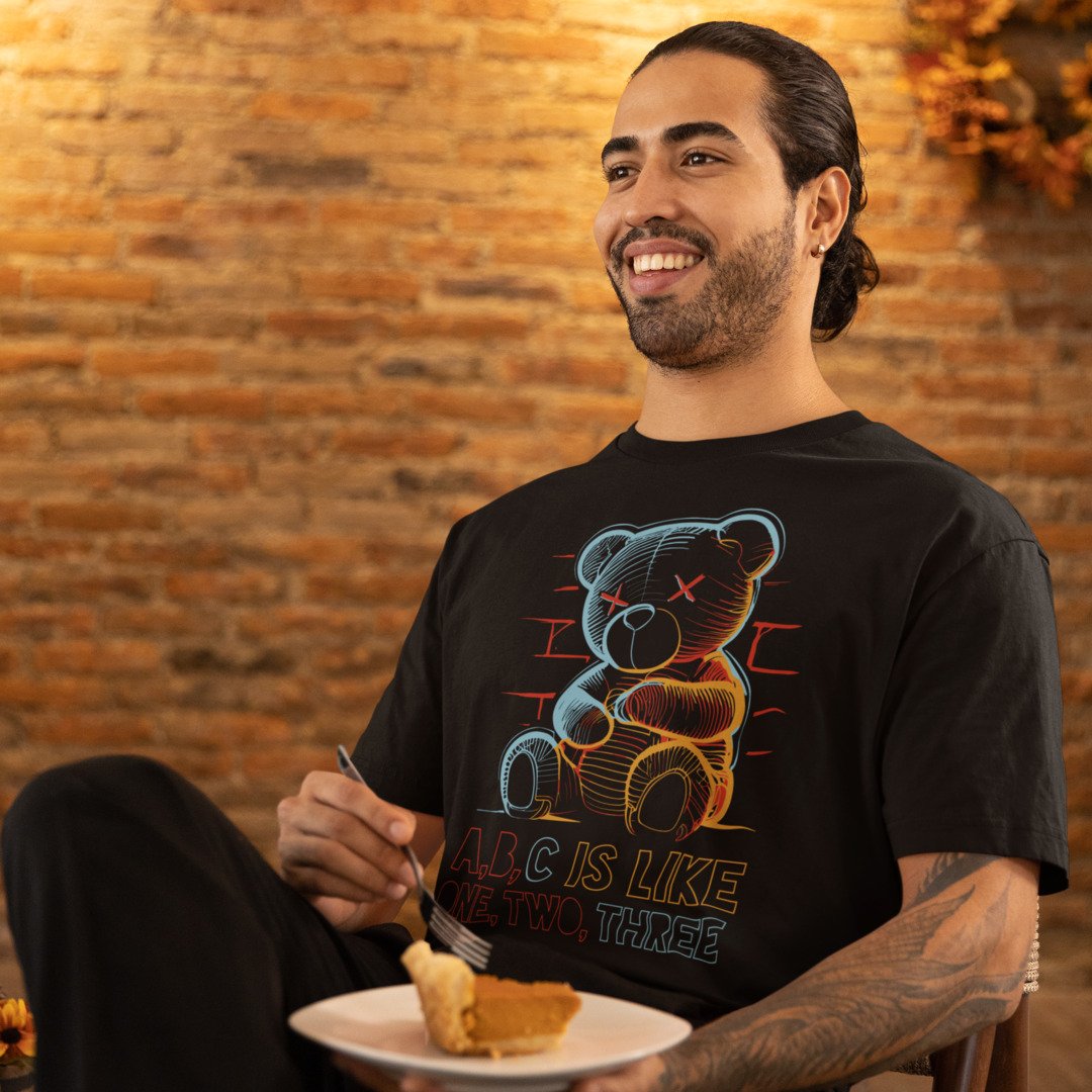 Neon Teddy Bear Unisex Oversized T-Shirt — Black
