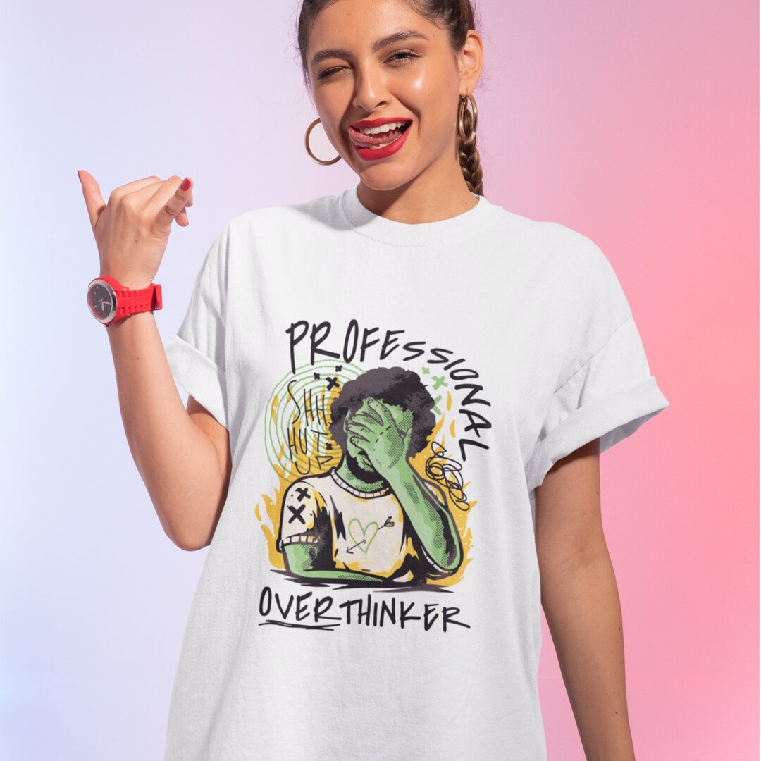 Professional Over-thinker Unisex Oversized T-Shirt — front view