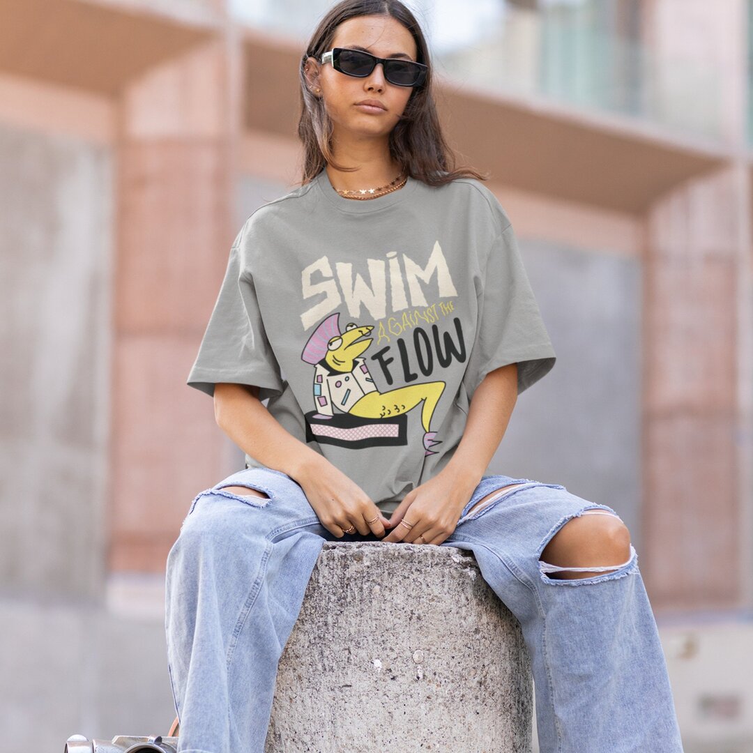 Punk Fish Unisex Oversized T-Shirt — front view