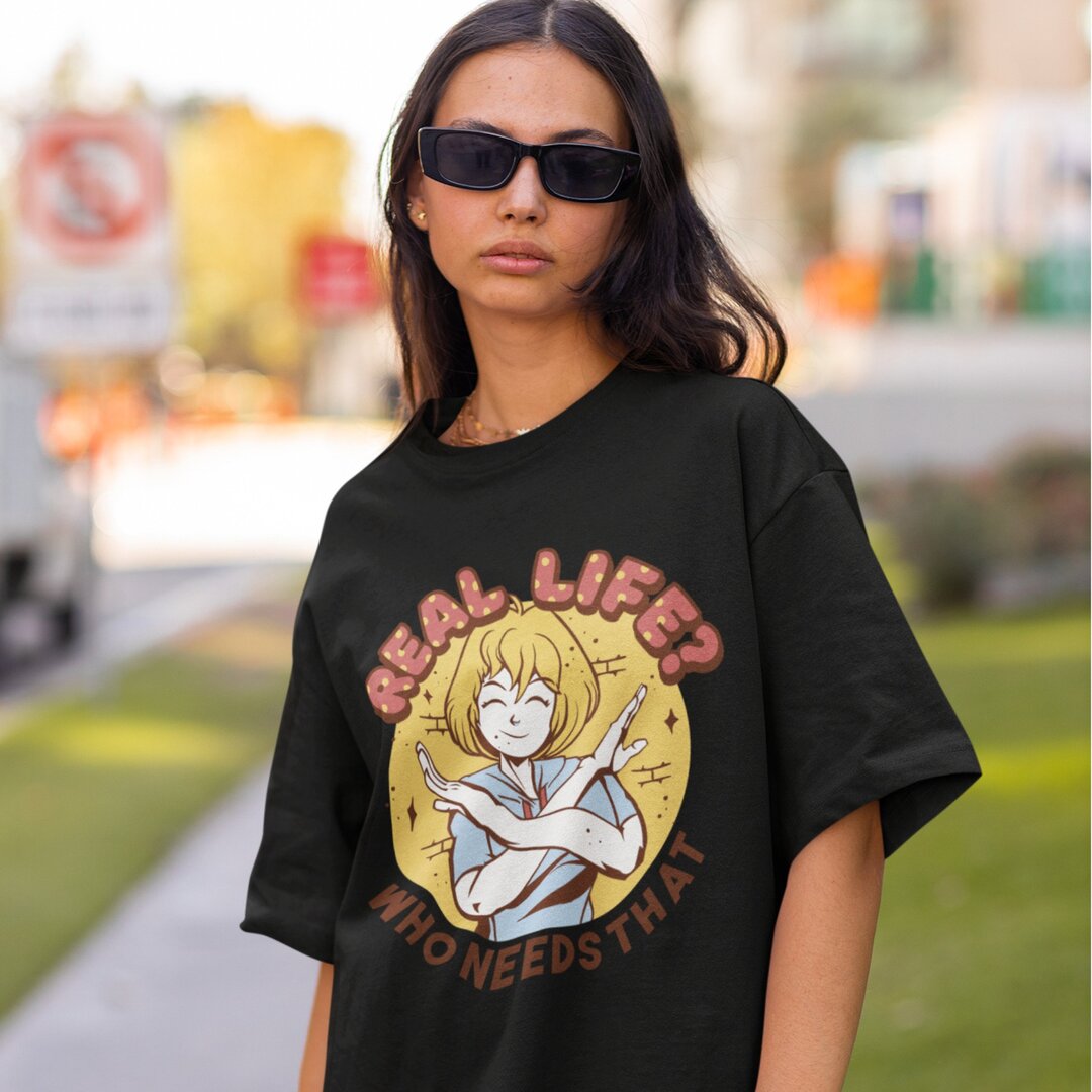 Real Life? Unisex Oversized T-Shirt — front view