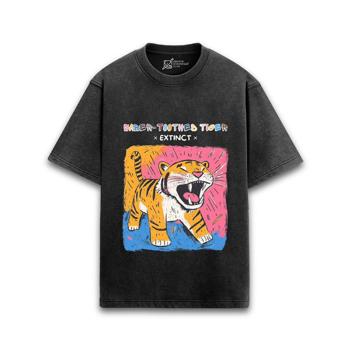 Saber-toothed Tiger Acid Wash Oversized T-Shirt