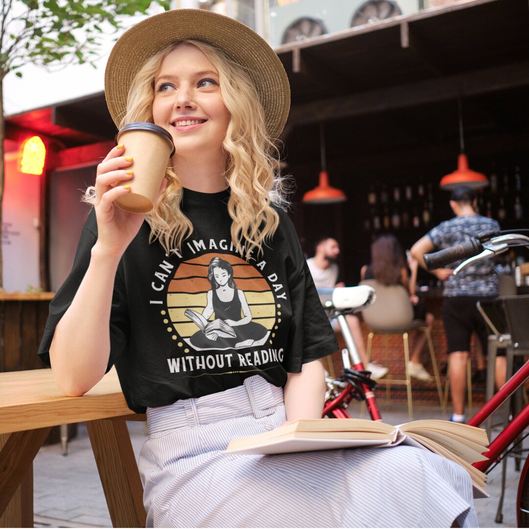 Girl Reading Books Unisex Oversized T-Shirt — front view