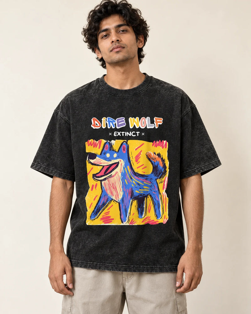 Dire Wolf Acid Wash Oversized T-Shirt #AncientArchives