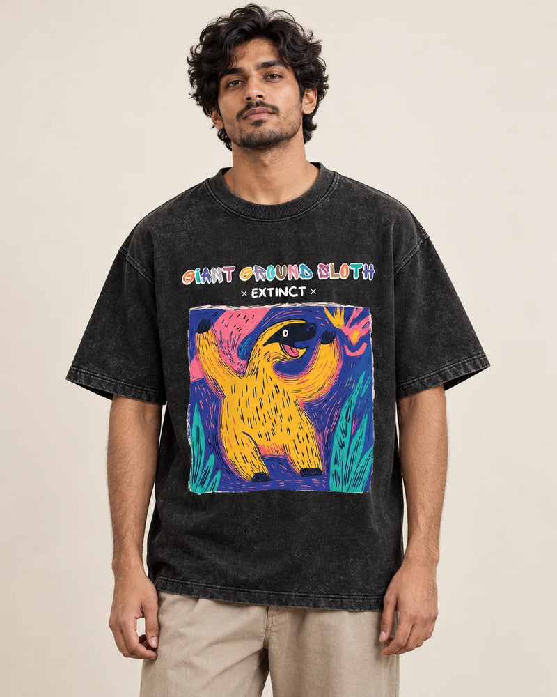 Giant Ground Sloth Acid Wash Oversized T-Shirt #AncientArchives