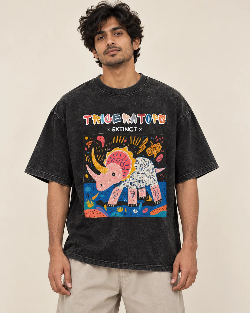Triceratops Acid Wash Oversized T-Shirt #AncientArchives