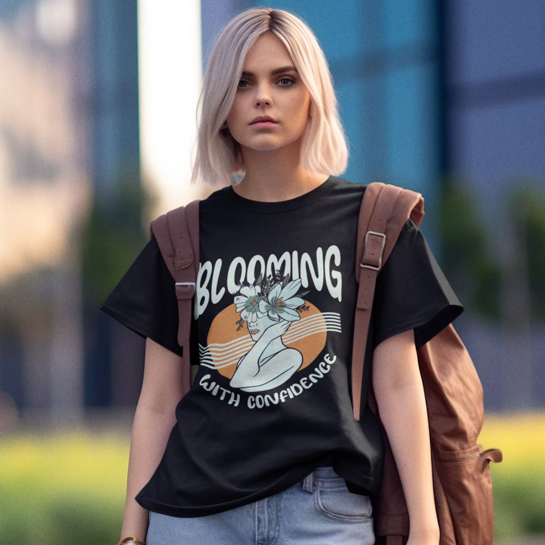 Blooming With Confidence Unisex Oversized T-Shirt — Black