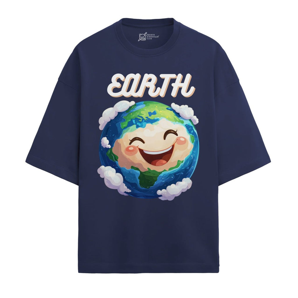 Earth Oversized French Terry T-Shirt — navy-blue
