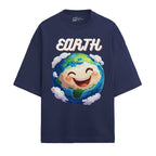 Earth Oversized French Terry T-Shirt — navy-blue