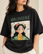 Close-up of the Ada Lovelace Genius Doodles print on an oversized French terry T-shirt