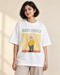 Albert Einstein Genius Doodles oversized French terry T-shirt by Fourth Dimension Club, front view on model