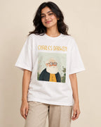 Charles Darwin Genius Doodles oversized French terry T-shirt by Fourth Dimension Club, front view on model
