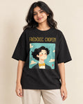 Frédéric Chopin Genius Doodles oversized French terry T-shirt by Fourth Dimension Club, front view on model