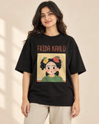 Frida Kahlo Genius Doodles oversized French terry T-shirt by Fourth Dimension Club, front view on model