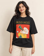 Galileo Galilei Genius Doodles oversized French terry T-shirt by Fourth Dimension Club, front view on model