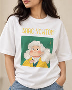 Close-up of the Isaac Newton Genius Doodles print on an oversized French terry T-shirt