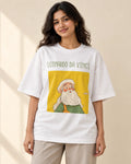 Leonardo da Vinci Genius Doodles oversized French terry T-shirt by Fourth Dimension Club, front view on model