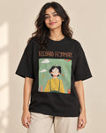 Richard Feynman Genius Doodles oversized French terry T-shirt by Fourth Dimension Club, front view on model