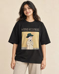Werner Heisenberg Genius Doodles oversized French terry T-shirt by Fourth Dimension Club, front view on model
