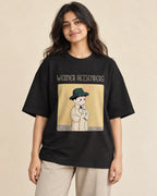 Werner Heisenberg Genius Doodles oversized French terry T-shirt by Fourth Dimension Club, front view on model